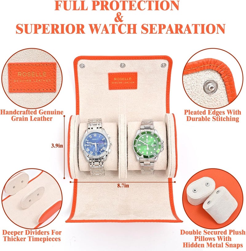 ROSELLE Genuine Leather Watch Roll Travel Case - Watch Roll Case For 2 Watches With Luxury Lining - Protect, Travel,Store and Display Fine Watches - Image 2